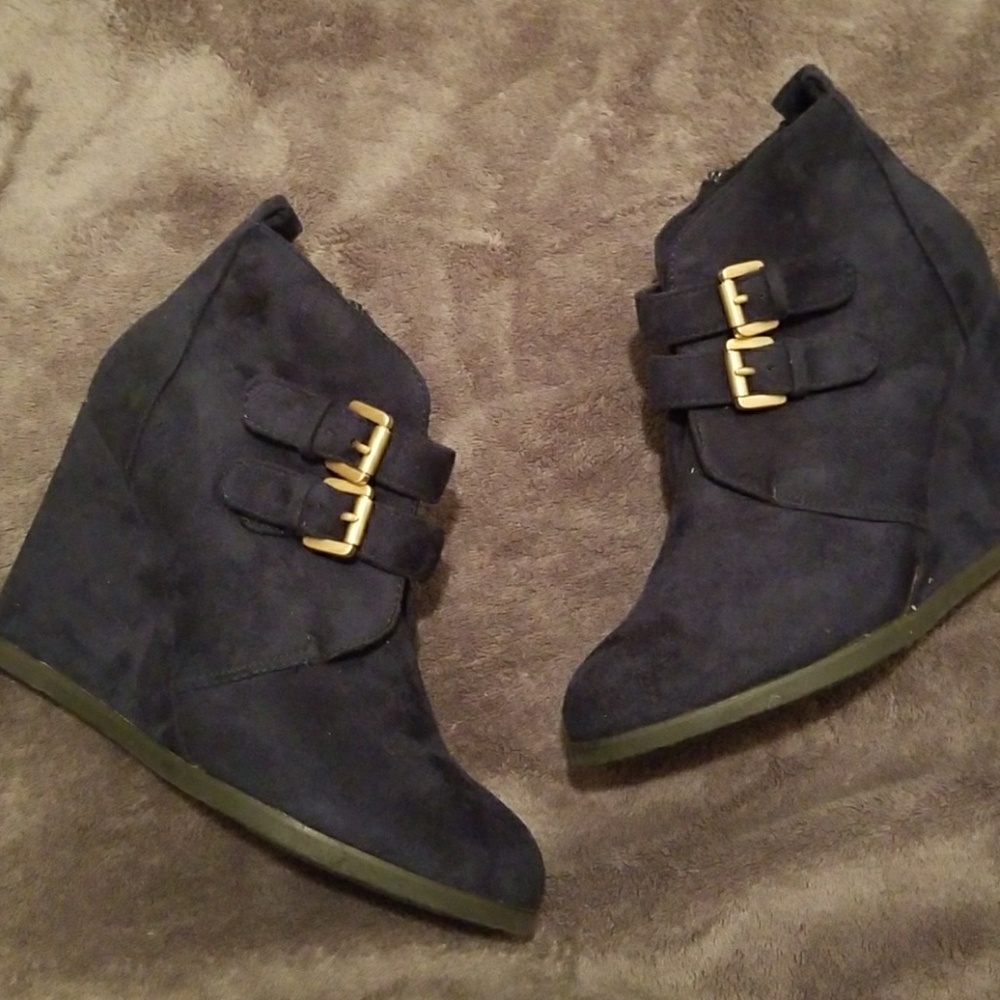 Navy blue suede wedges